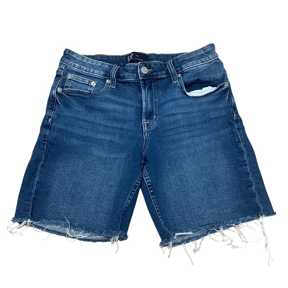 Gap Women's‎ 4/27 Dark Lark Denim 5 Inch Shorts Raw Hem Blue 841709-00